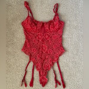 Victoria’s Secret Red Floral Lace Bodysuit size 36C